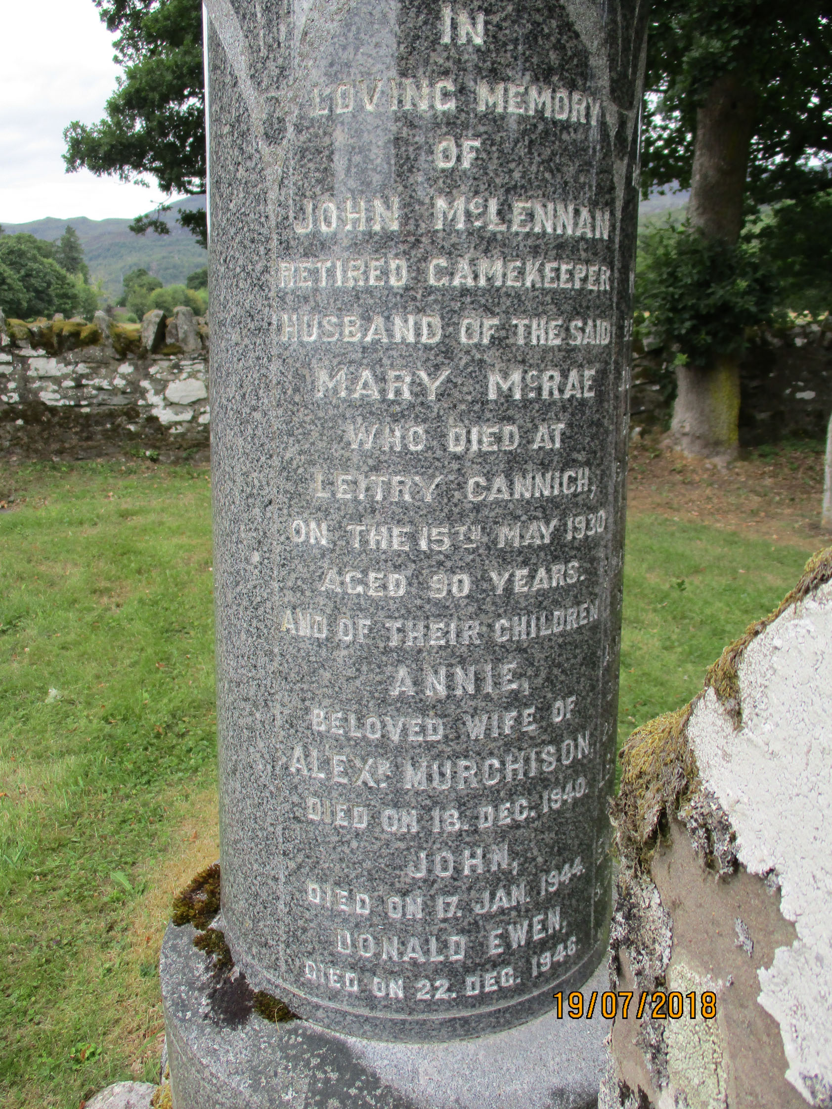 Photo of headstones/John McLennan died 1930 MI Struy Churchyard